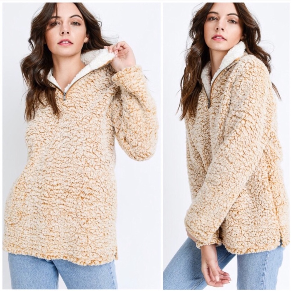 Last one! Teddy Bear Faux Sherpa 1/4 Zip Pullover - Picture 8 of 13